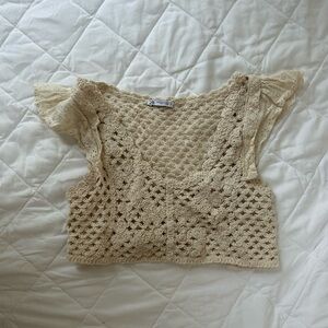 Zara Beige Crochet Knit Top